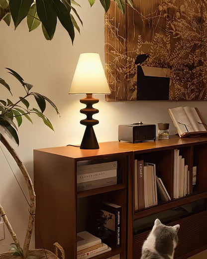 Sculptural Wood Table Lamp with Fabric Shade 20 Inches Tall for Bedside Reading Light Living Room Desk Accent Nightstand Lighting Modern Hom