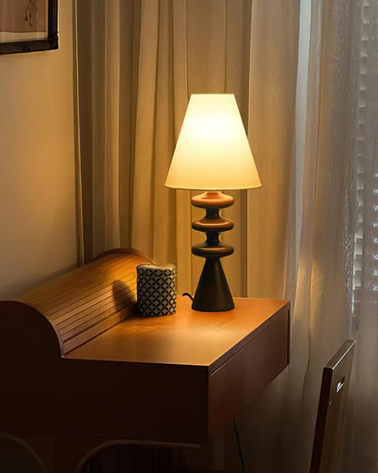 Sculptural Wood Table Lamp with Fabric Shade 20 Inches Tall for Bedside Reading Light Living Room Desk Accent Nightstand Lighting Modern Hom