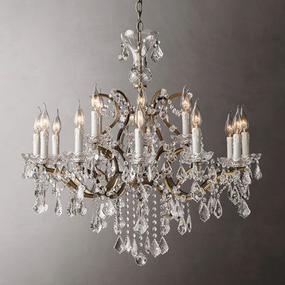 18-Light Crystal Chandelier Round Iron Frame 33 Inches Adjustable Chain Dining Room Entryway Grand Foyer Bedroom Statement Fixture