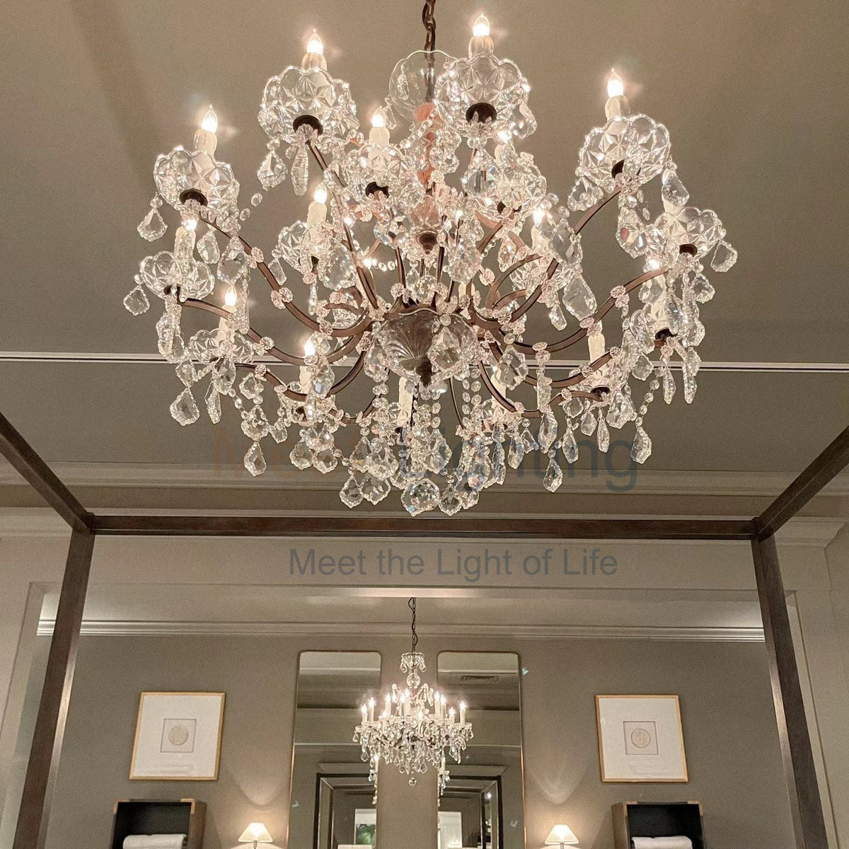Large Grand Statement Chandelier Crystal Orb Fixture 40 Inch Round Elegant Dining Room Living Room Foyer Multi-Light 25 Bulb Iron Frame