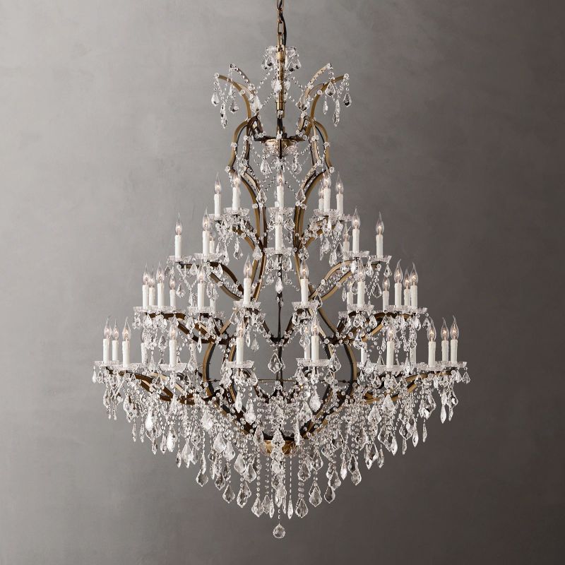 Grand Statement Crystal Chandelier 60 Inch Round Wrought Metal 49-Light Fixture for Foyer Dining Room High Ceiling