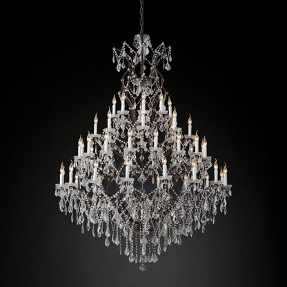 Grand Statement Crystal Chandelier 60 Inch Round Wrought Metal 49-Light Fixture for Foyer Dining Room High Ceiling