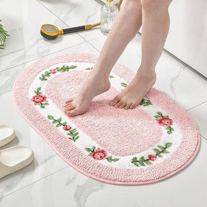 Rosa Bath Mat - Plush Microfibre, Non-Slip Floral Design