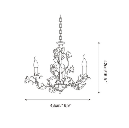 Ceramic Flower Multi-Arm Overhead Light Fixture 30 Inch Pink White Green Metal Frame Adjustable Chain E14 Socket for Dining Room Living Room