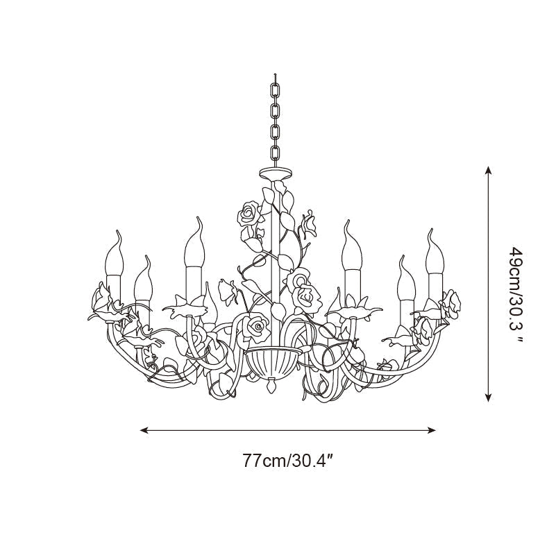 Ceramic Flower Multi-Arm Overhead Light Fixture 30 Inch Pink White Green Metal Frame Adjustable Chain E14 Socket for Dining Room Living Room