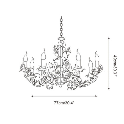 Ceramic Flower Multi-Arm Overhead Light Fixture 30 Inch Pink White Green Metal Frame Adjustable Chain E14 Socket for Dining Room Living Room