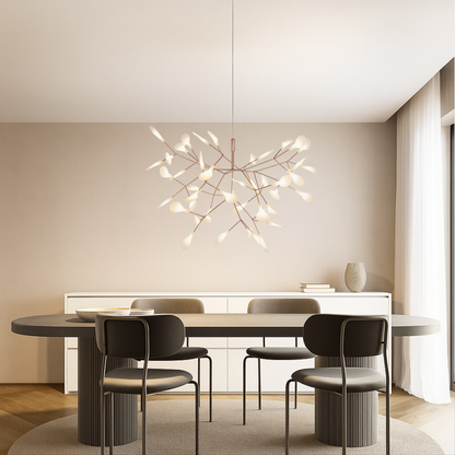 Rose Gold Hanging Light Fixture 28 in Wide 45 LED Branches Modern Dining Room Chandelier for Living Room High Ceiling Kitchen Island Ambient