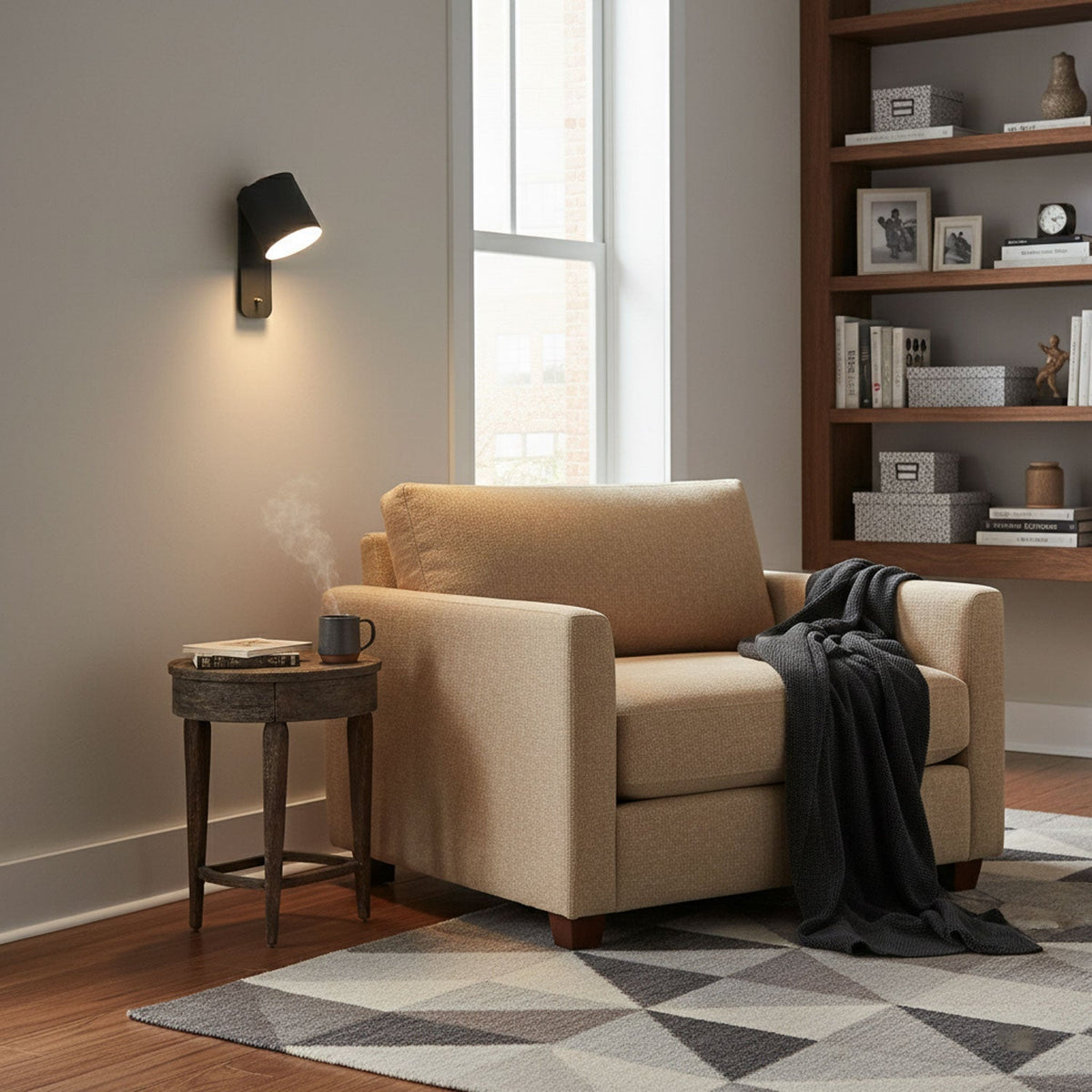 Adjustable Wall Sconce with Swivel Head Metal & Wood Construction 12-Inch Height for Bedroom and Living Room Light