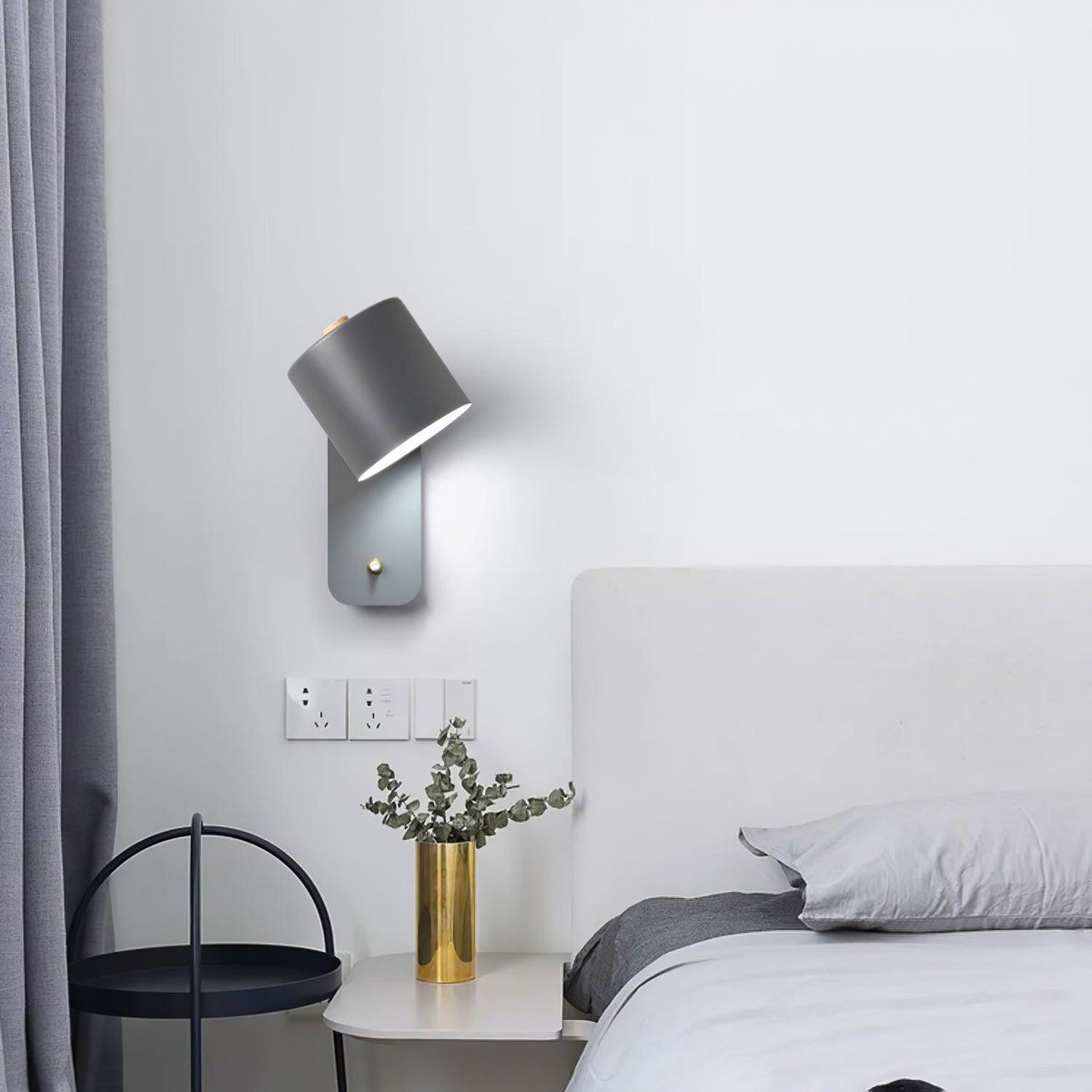 Adjustable Wall Sconce with Swivel Head Metal & Wood Construction 12-Inch Height for Bedroom and Living Room Light