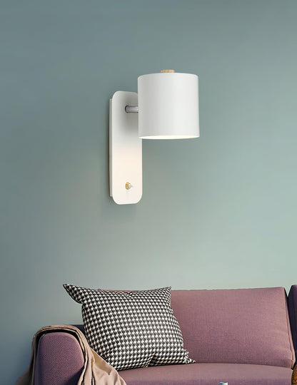 Adjustable Wall Sconce with Swivel Head Metal & Wood Construction 12-Inch Height for Bedroom and Living Room Light