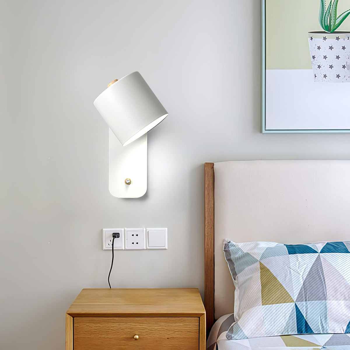 Adjustable Wall Sconce with Swivel Head Metal & Wood Construction 12-Inch Height for Bedroom and Living Room Light