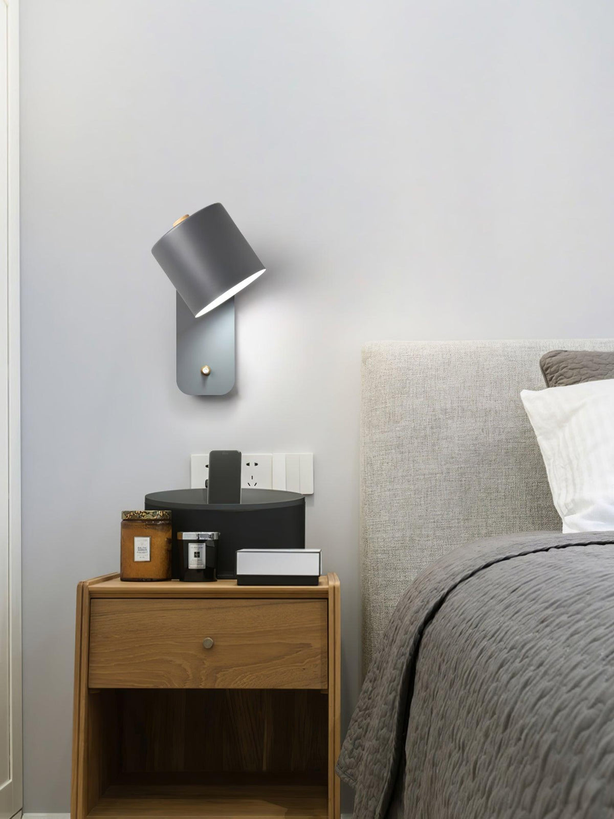 Adjustable Wall Sconce with Swivel Head Metal & Wood Construction 12-Inch Height for Bedroom and Living Room Light
