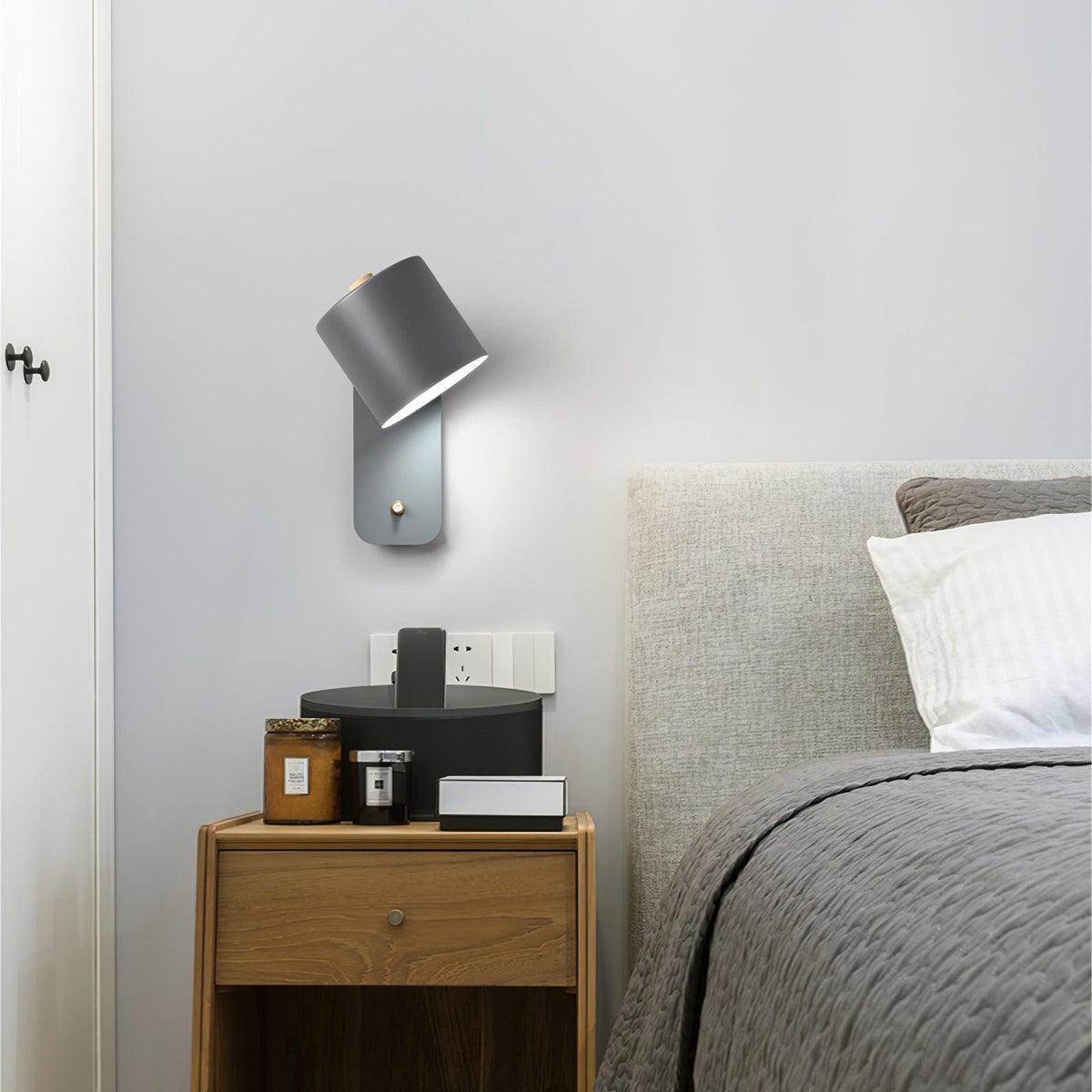 Adjustable Wall Sconce with Swivel Head Metal & Wood Construction 12-Inch Height for Bedroom and Living Room Light