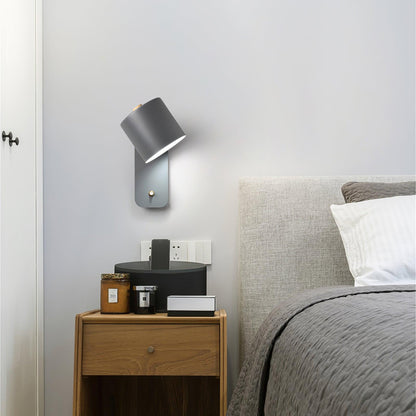 Adjustable Wall Sconce with Swivel Head Metal & Wood Construction 12-Inch Height for Bedroom and Living Room Light