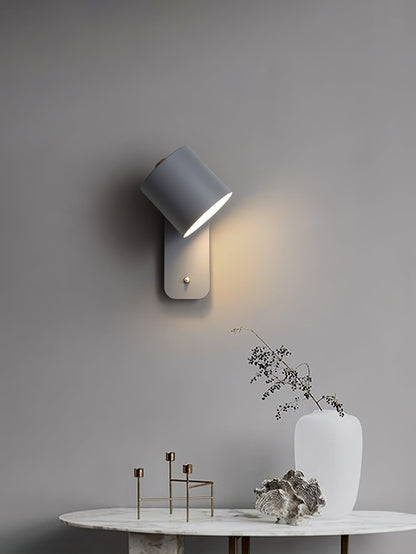 Adjustable Wall Sconce with Swivel Head Metal & Wood Construction 12-Inch Height for Bedroom and Living Room Light