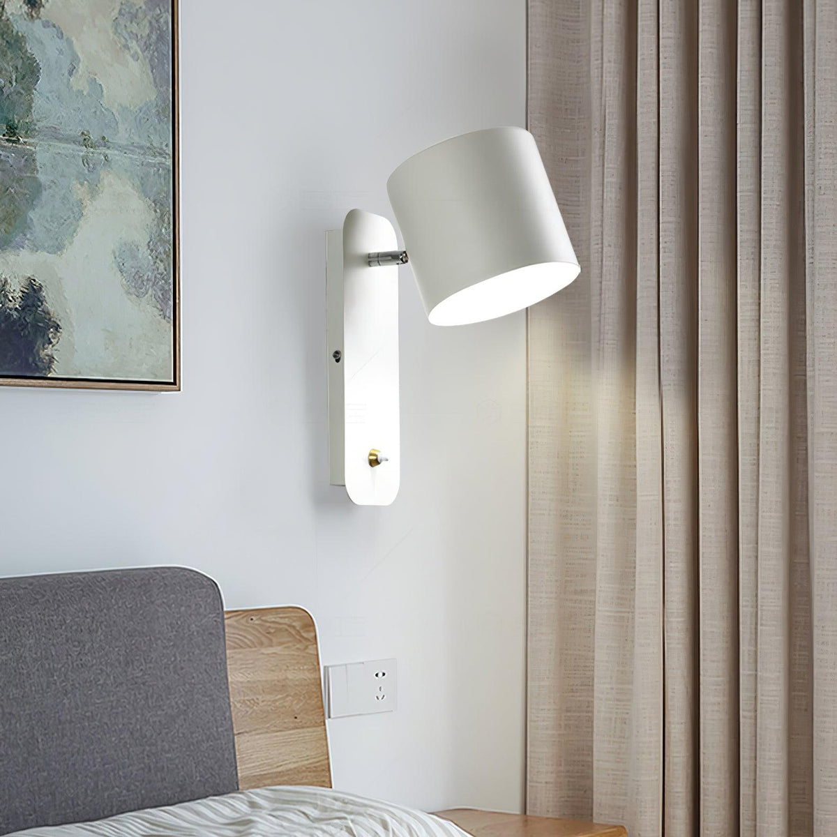 Adjustable Wall Sconce with Swivel Head Metal & Wood Construction 12-Inch Height for Bedroom and Living Room Light