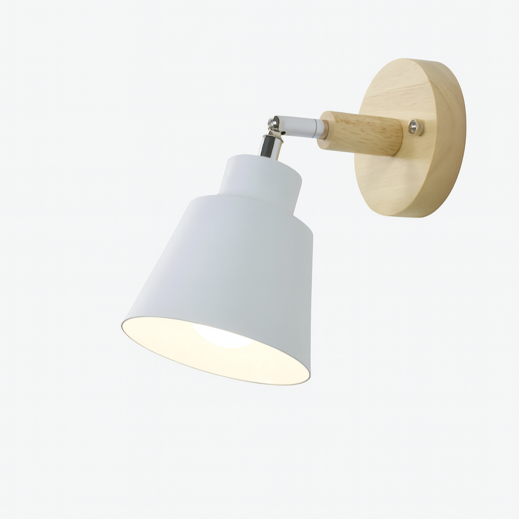 Adjustable Wall-Mount Reading Light Gray Wood Accent Swivel Arm Bedside Sconce E27 Socket for Bedroom Living Room Hallway