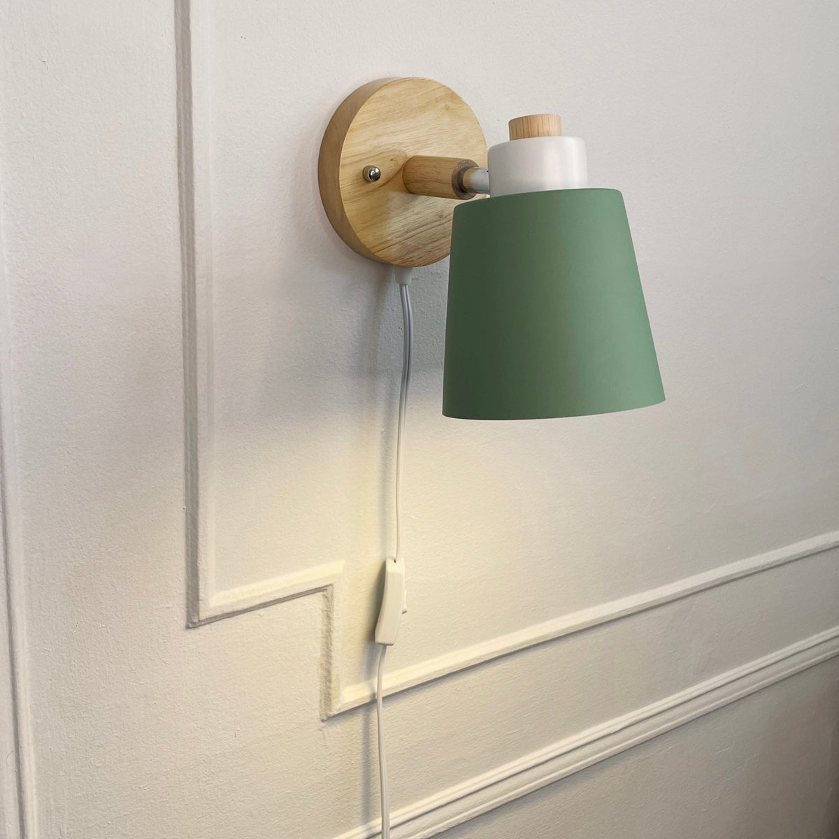 Adjustable Wood & Metal Sconce 7.5 in Yellow Plug-In Task Light for Nightstand Bedrooms Home Office Swivel Arm Accent Lighting