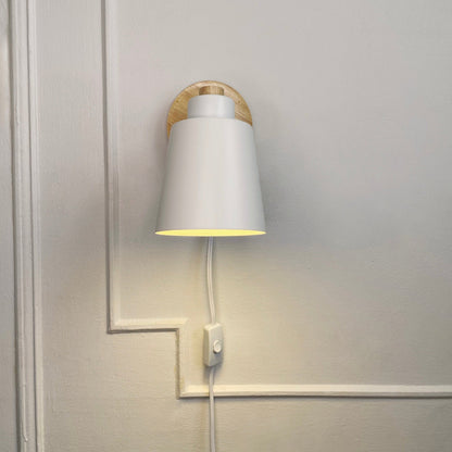 Adjustable Wood & Metal Sconce 7.5 in Yellow Plug-In Task Light for Nightstand Bedrooms Home Office Swivel Arm Accent Lighting