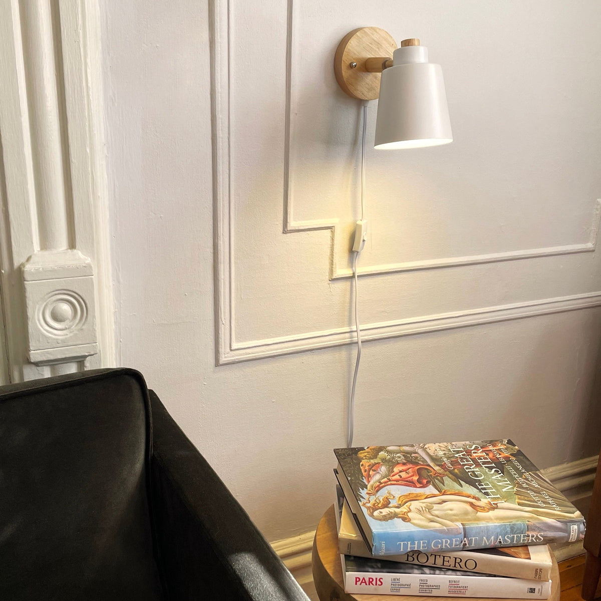Adjustable Wood & Metal Sconce 7.5 in Yellow Plug-In Task Light for Nightstand Bedrooms Home Office Swivel Arm Accent Lighting