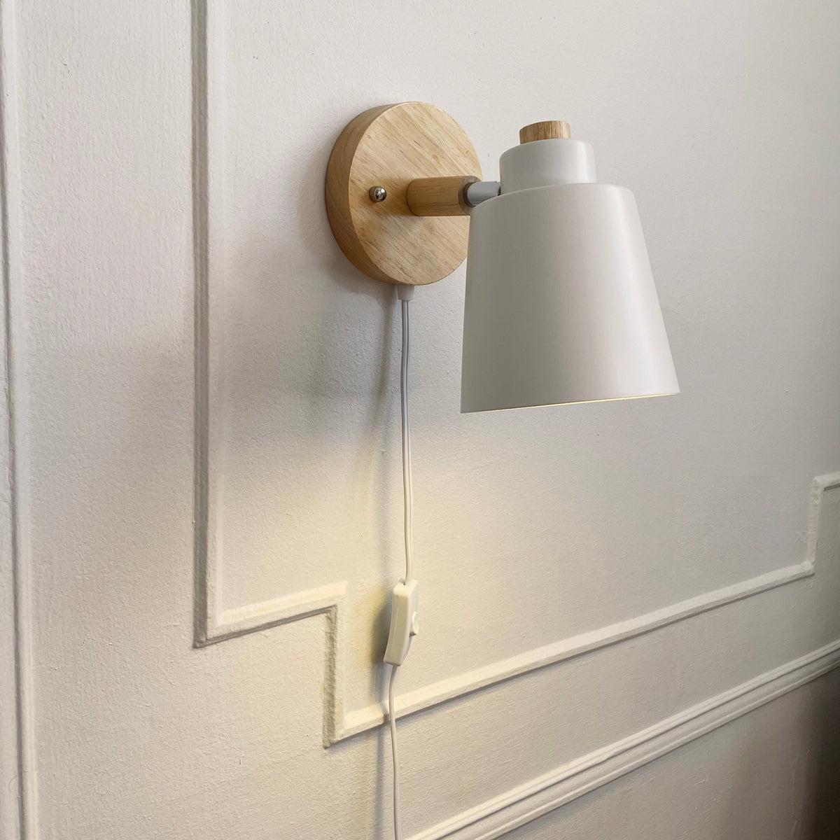 Adjustable Wood & Metal Sconce 7.5 in Yellow Plug-In Task Light for Nightstand Bedrooms Home Office Swivel Arm Accent Lighting