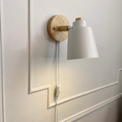 Adjustable Wood & Metal Sconce 7.5 in Yellow Plug-In Task Light for Nightstand Bedrooms Home Office Swivel Arm Accent Lighting
