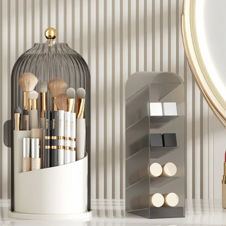 Rotating Acrylic Cosmetic Organizer with 360-Degree Spin, Waterproof Makeup Storage, Compact Makeup Organizer Box