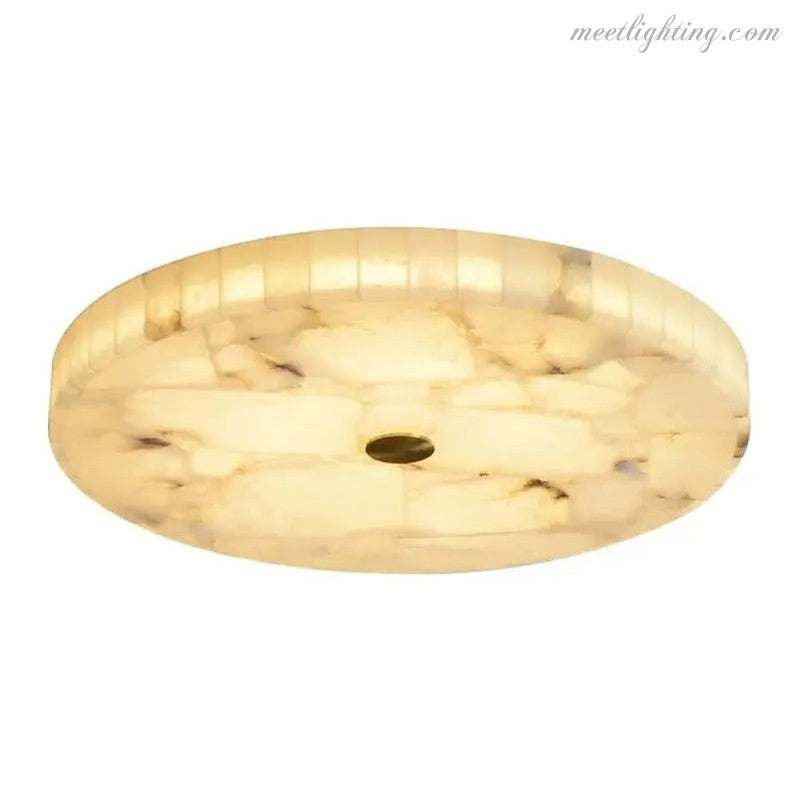 Alabaster Flush Mount Ceiling Light – Natural Stone Fixture for Living Room, Bedroom & Hallway – Round LED Fixture in Brass, Black or Chrome