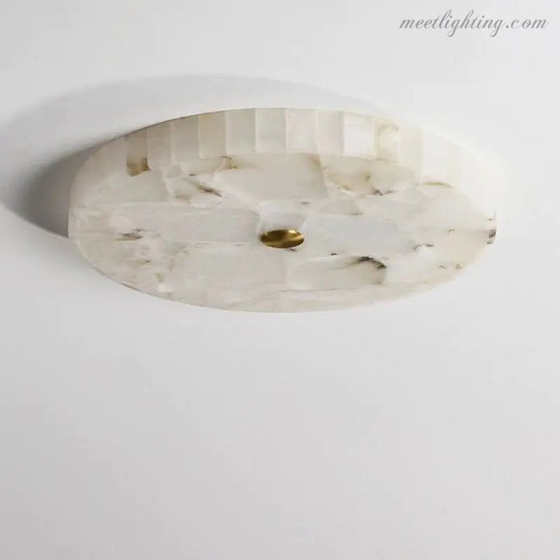 Alabaster Flush Mount Ceiling Light – Natural Stone Fixture for Living Room, Bedroom & Hallway – Round LED Fixture in Brass, Black or Chrome