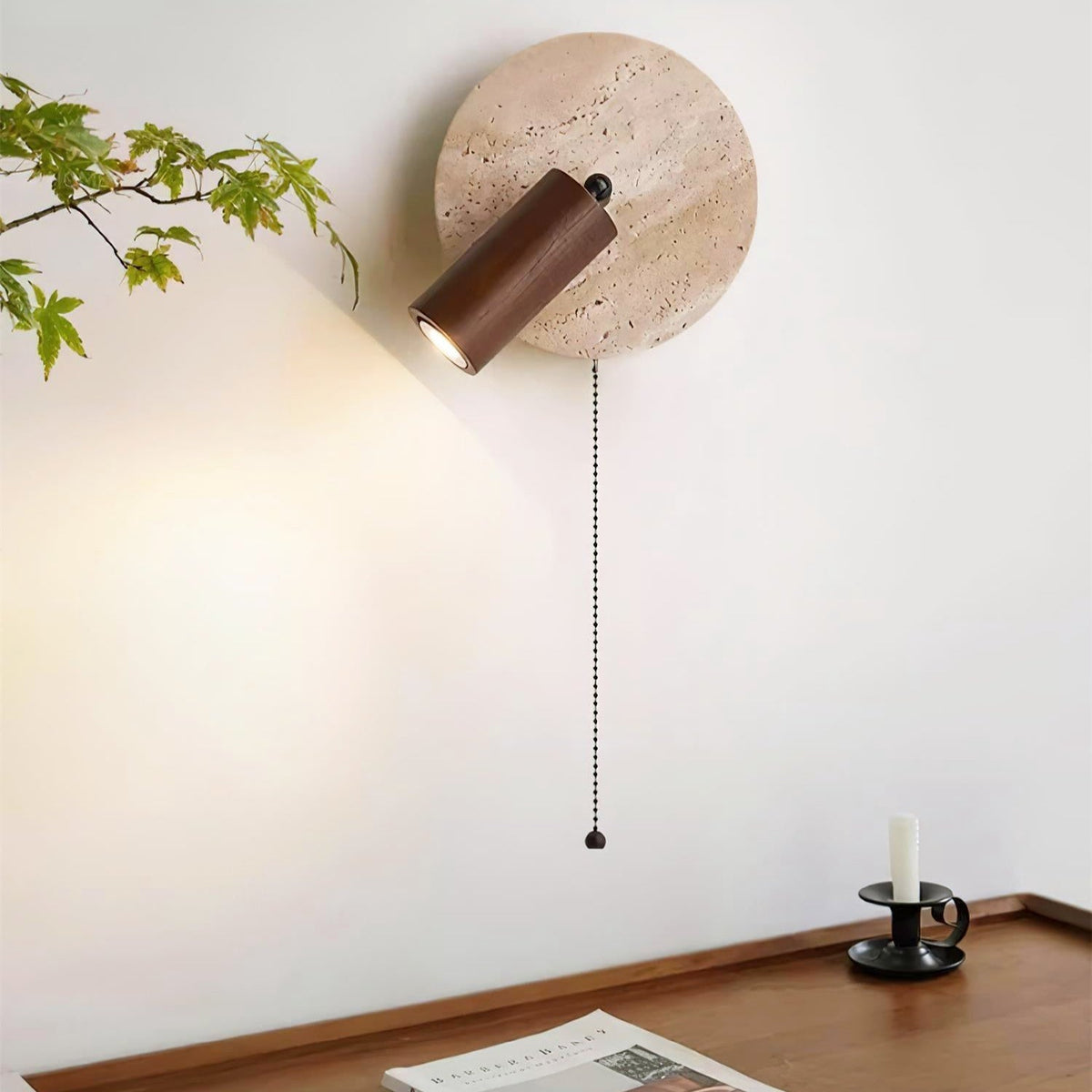 Rotatable Travertine Stone Sconce 7 Inch Adjustable Bedside Reading Light Warm LED Wall Mount Task Lighting Fixture for Bedroom Living Room