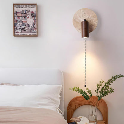 Rotatable Travertine Stone Sconce 7 Inch Adjustable Bedside Reading Light Warm LED Wall Mount Task Lighting Fixture for Bedroom Living Room