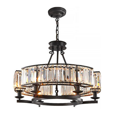 Wagon Wheel Crystal Fixture Matte Black Adjustable Hanging Light 31 Inch Dining Room Farmhouse Ceiling Lighting for Kitchen Island Living Ro