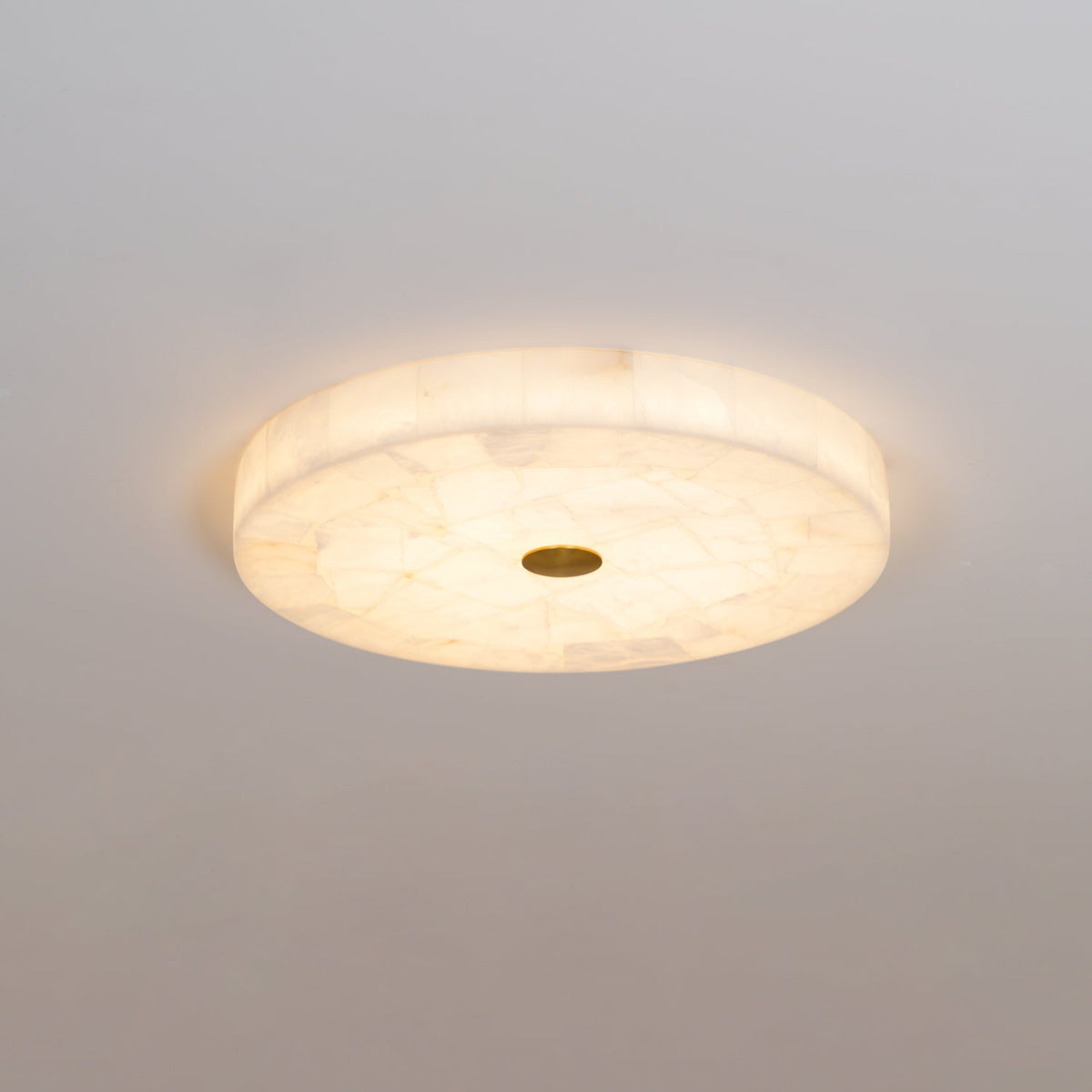 Ultra-Slim LED Flush Mount Light Fixture 2 in Profile Alabaster Dome Gold Accent Adjustable Color Temperature for Bedroom Living Room Entryw