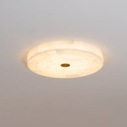 Ultra-Slim LED Flush Mount Light Fixture 2 in Profile Alabaster Dome Gold Accent Adjustable Color Temperature for Bedroom Living Room Entryw