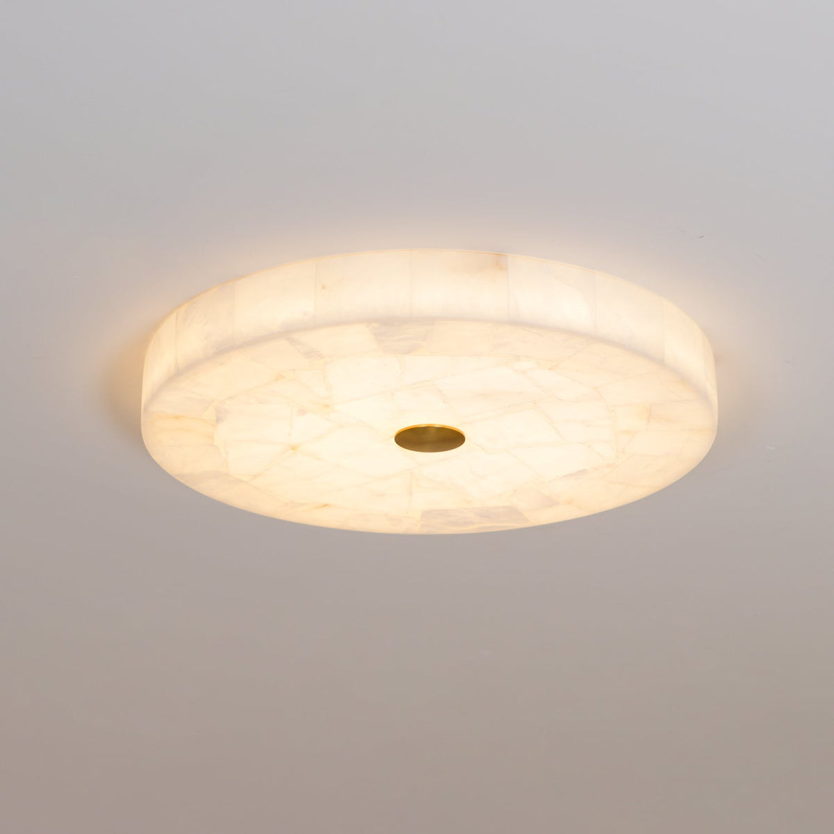 Ultra-Slim LED Flush Mount Light Fixture 2 in Profile Alabaster Dome Gold Accent Adjustable Color Temperature for Bedroom Living Room Entryw