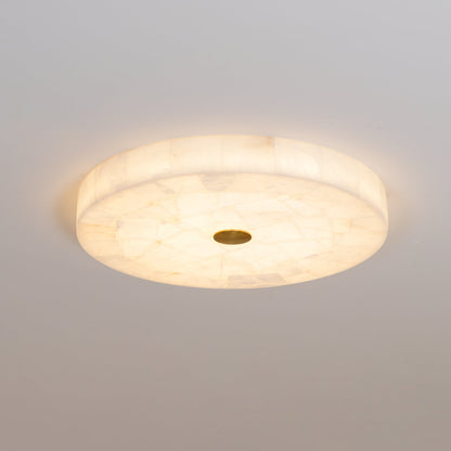 Ultra-Slim LED Flush Mount Light Fixture 2 in Profile Alabaster Dome Gold Accent Adjustable Color Temperature for Bedroom Living Room Entryw
