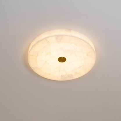 Ultra-Slim LED Flush Mount Light Fixture 2 in Profile Alabaster Dome Gold Accent Adjustable Color Temperature for Bedroom Living Room Entryw