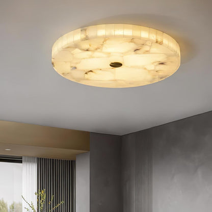 Ultra-Slim LED Flush Mount Light Fixture 2 in Profile Alabaster Dome Gold Accent Adjustable Color Temperature for Bedroom Living Room Entryw