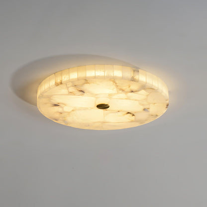Ultra-Slim LED Flush Mount Light Fixture 2 in Profile Alabaster Dome Gold Accent Adjustable Color Temperature for Bedroom Living Room Entryw
