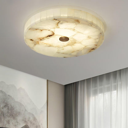 Ultra-Slim LED Flush Mount Light Fixture 2 in Profile Alabaster Dome Gold Accent Adjustable Color Temperature for Bedroom Living Room Entryw