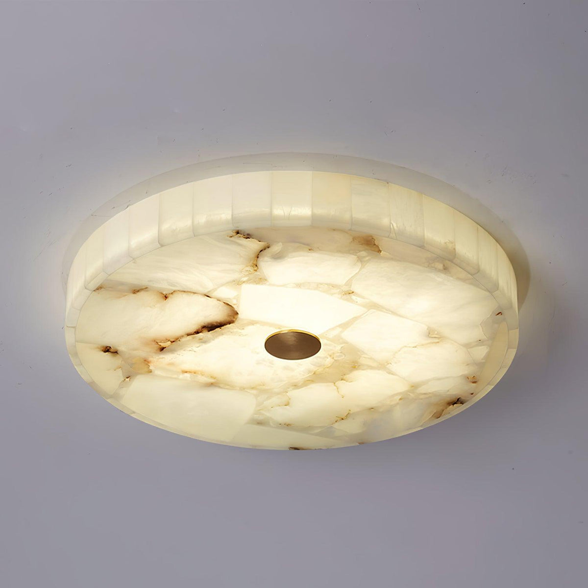 Ultra-Slim LED Flush Mount Light Fixture 2 in Profile Alabaster Dome Gold Accent Adjustable Color Temperature for Bedroom Living Room Entryw