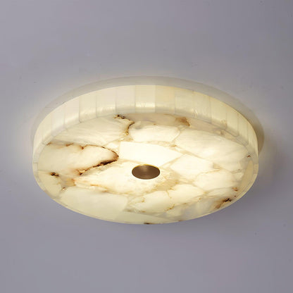 Ultra-Slim LED Flush Mount Light Fixture 2 in Profile Alabaster Dome Gold Accent Adjustable Color Temperature for Bedroom Living Room Entryw