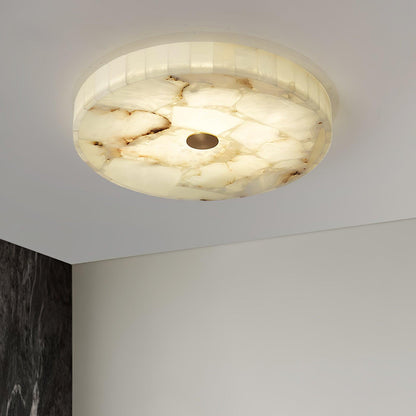 Ultra-Slim LED Flush Mount Light Fixture 2 in Profile Alabaster Dome Gold Accent Adjustable Color Temperature for Bedroom Living Room Entryw