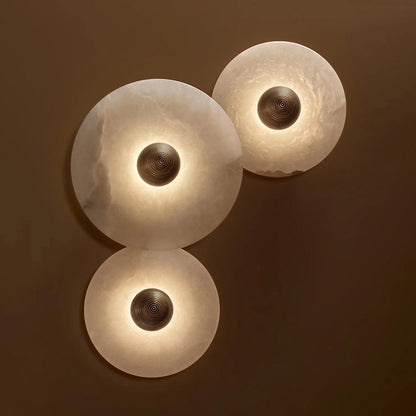 Round Stone Sconce with Built-In LED – Natural Veined Finish for Bedroom, Hallway & Living Room – 6 to 12 Inch Sizes – Minimalist Aluminum M