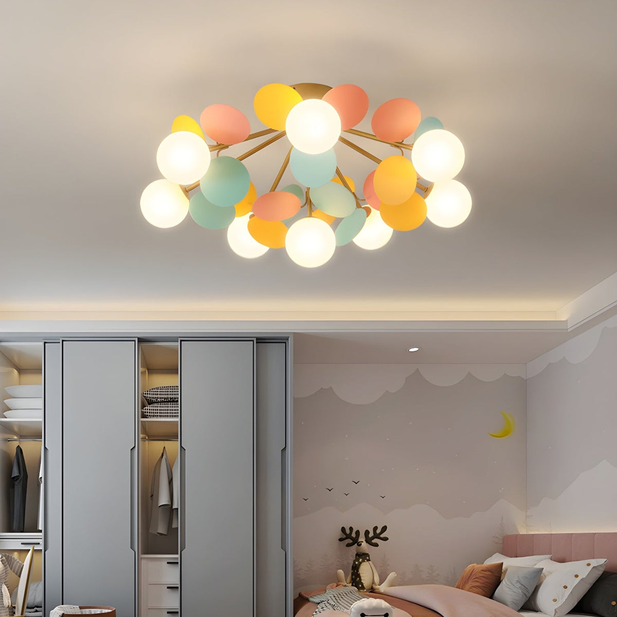 Flush-Mount Pastel Ceiling Light 10 in Diameter Metal & Acrylic for Kids Room Bedroom Office Home Nursery Small Space Overhead Lighting