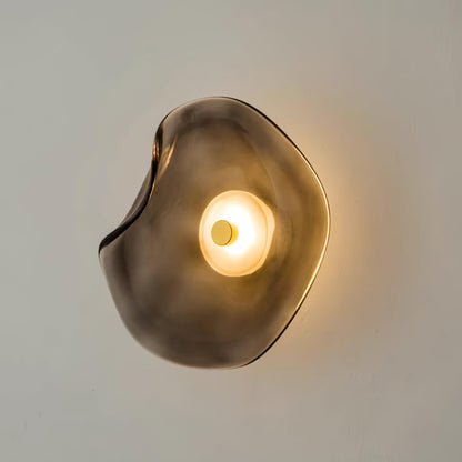 Glass Sconce with Warm LED 12 in Diameter Flowing Design for Bathroom Hallway Living Room Ambient Glow Contemporary Decor Moisture Resistant