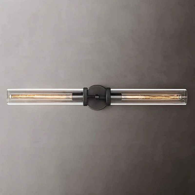 Industrial Linear Wall Light with Glass Hexagon Shade – Metal Hardwired Sconce for Hallway & Bedroom – Dimmable E26 Socket