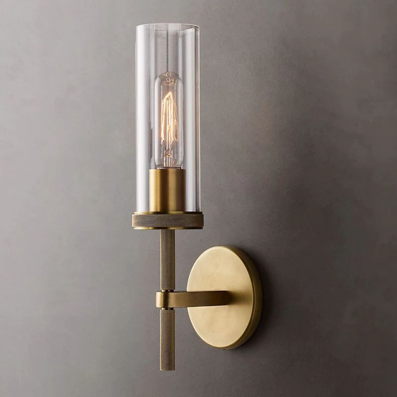 Cylindrical Glass Wall Sconce Light Fixture with Metal Backplate for Hallway Bedroom Living Room Entryway Bathroom