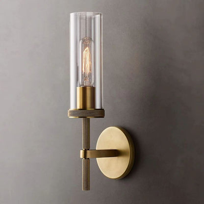 Cylindrical Glass Wall Sconce Light Fixture with Metal Backplate for Hallway Bedroom Living Room Entryway Bathroom