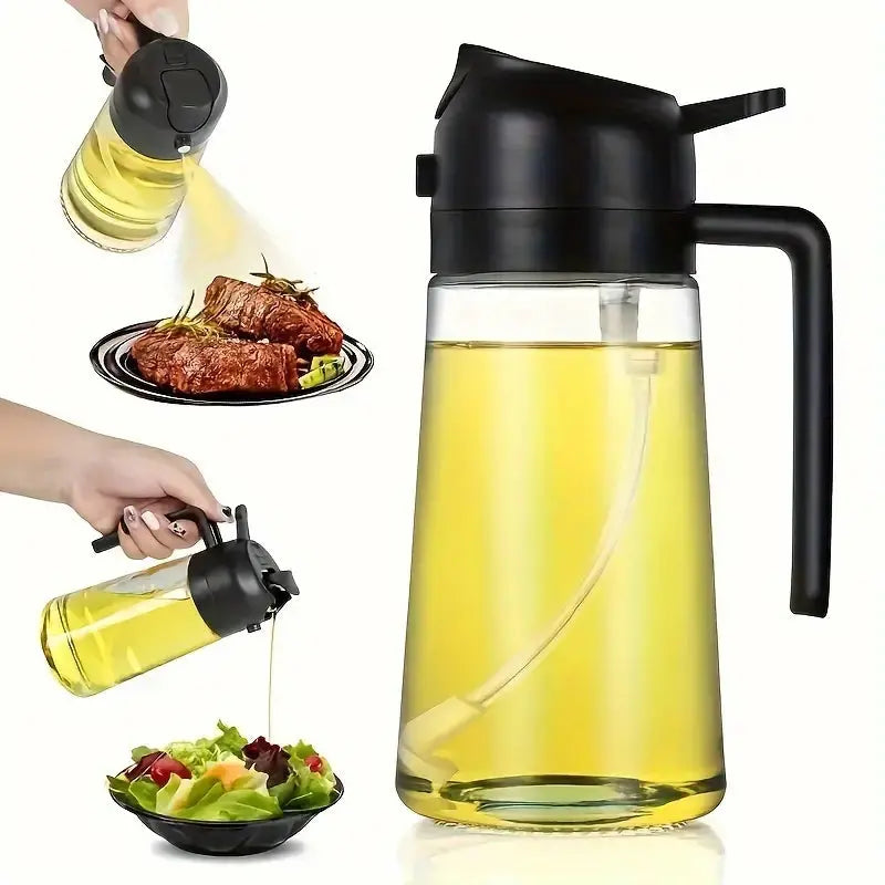 Glass Oil Mister Bottle 16.5 oz Dual Spray Pour Dispenser for Cooking Grilling Roasting Salads Air Fryer Home Kitchen